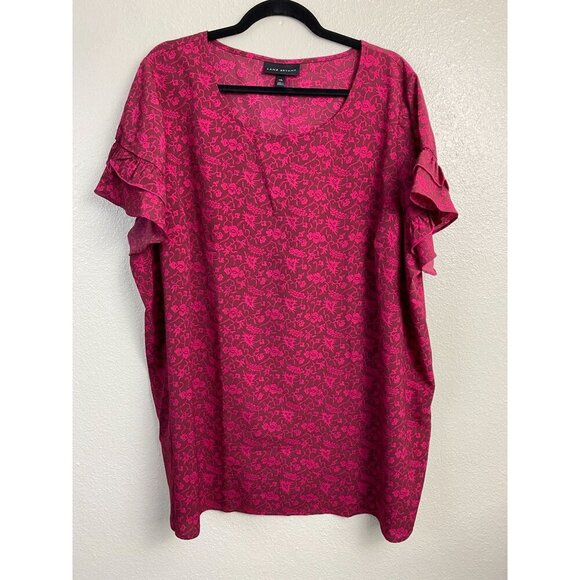 Lane Bryant Floral Womens Top Plus size 22 Long Raffle Cap short Sleeves - Picture 1 of 9